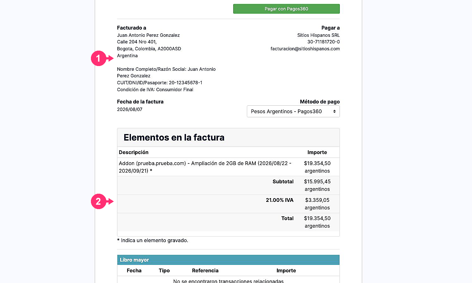 Detail of a pending invoice